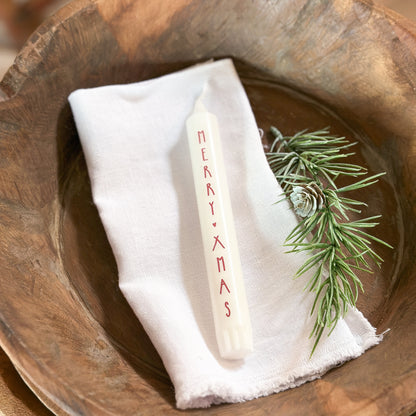 Stabkerze "Merry XMAS" Weiß Rot 190x22 - Wohnen auf dem Land