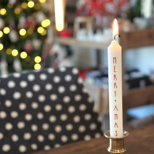 Stabkerze "Merry XMAS" Weiß Rot 190x22 - Wohnen auf dem Land
