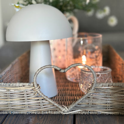 Tablett Korb "Happy Heart" Herzgriff Rattan Rustic Natur 51cm