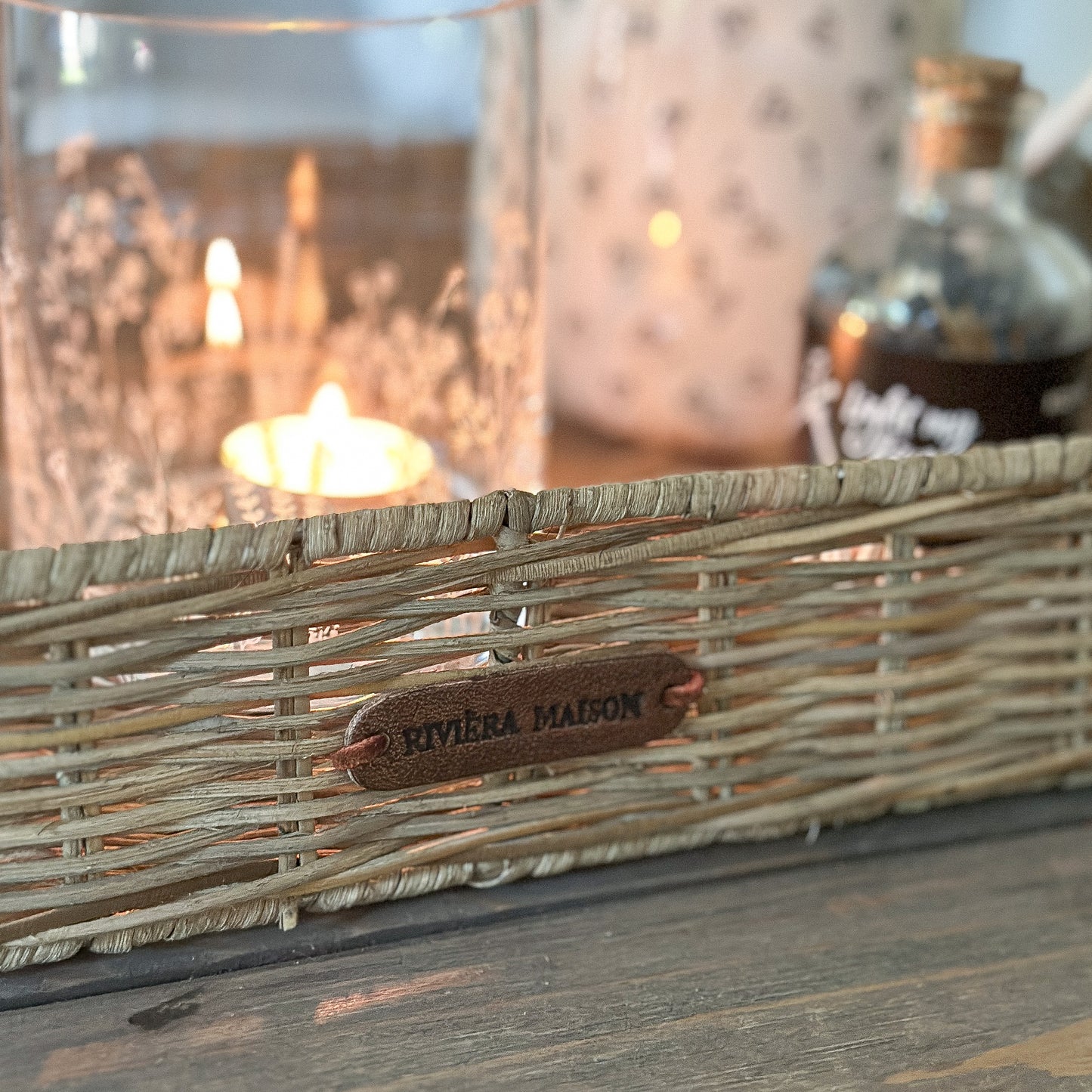 Tablett Korb "Happy Heart" Herzgriff Rattan Rustic Natur 51cm
