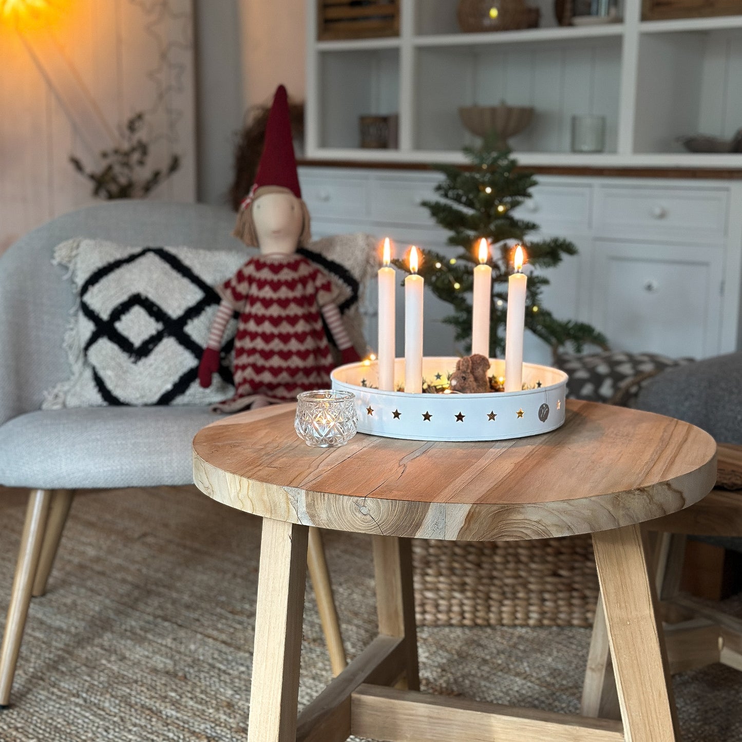 Kerzenhalter Schale für Stabkerzen "Sterne" Metall Rund Weiß 30cm - Wohnen auf dem Land