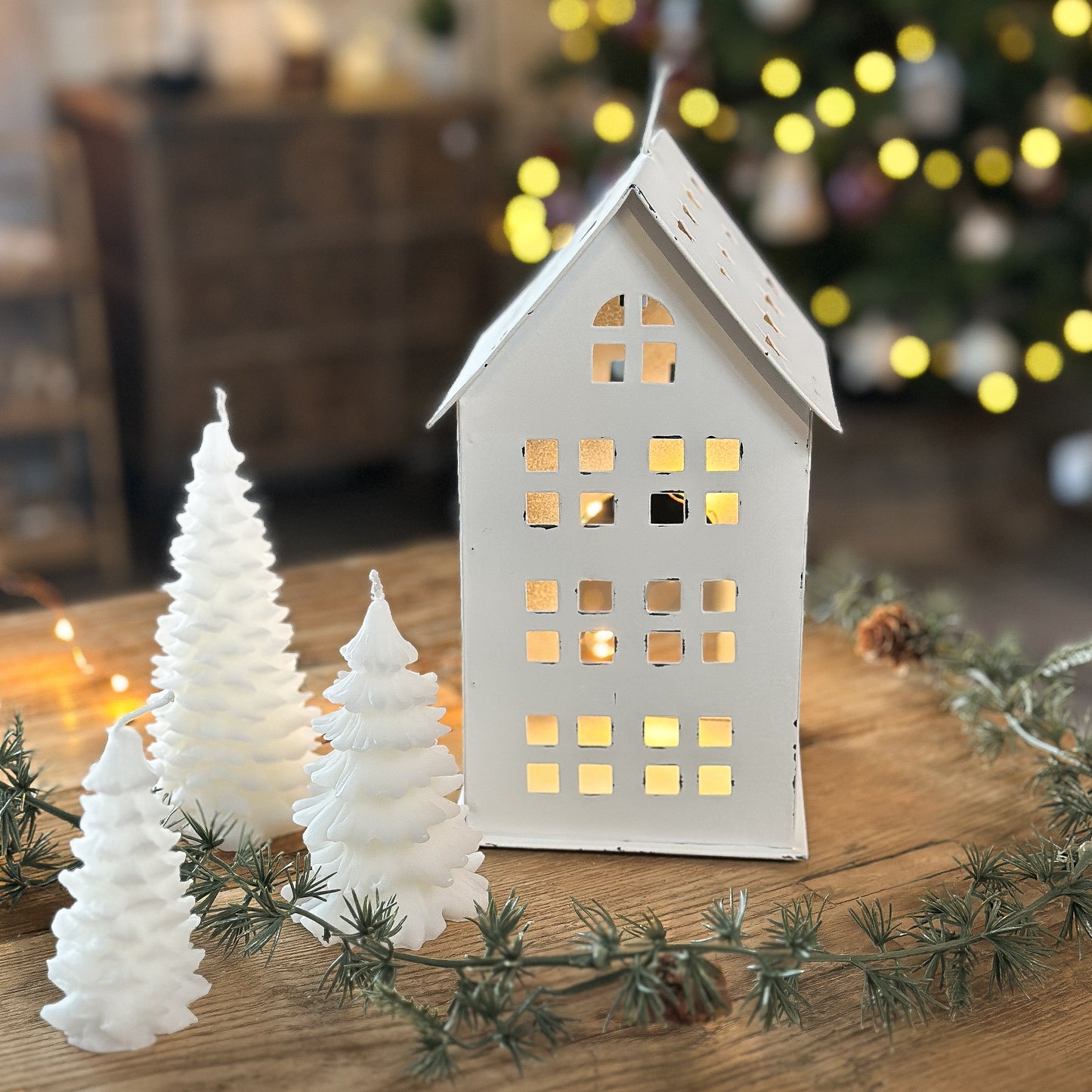 Windlicht Lichthaus "Sternendach" Metall vintage weiß 20cm