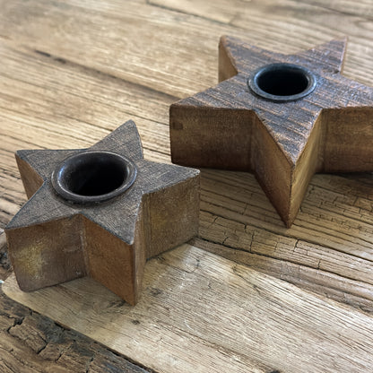 Kerzenhalter Set "Rustic Stars" für 2,2 cm Kerzen Altholz UNIKA 2er Set