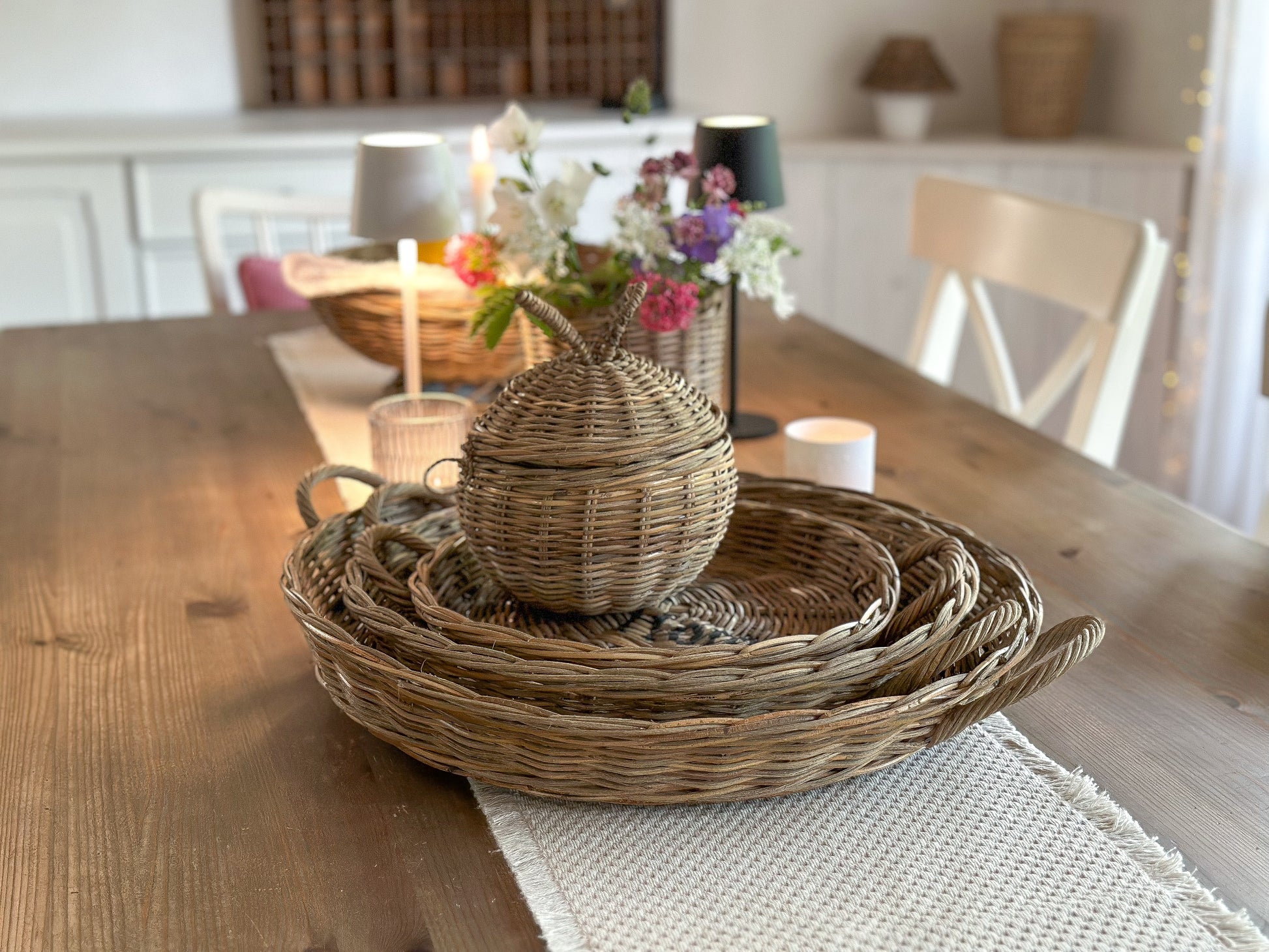 Tablett Korb "Sweet Home" Rattan - 3er Set - Wohnen auf dem Land