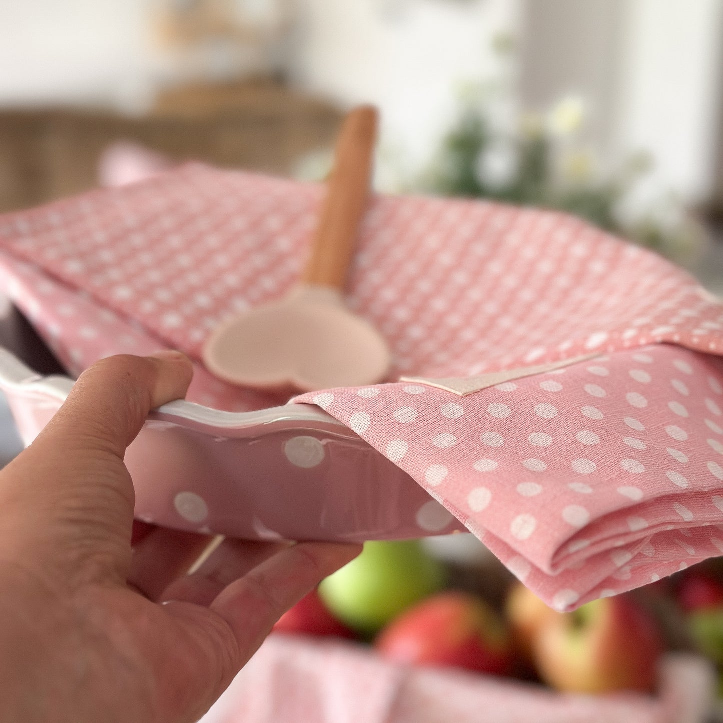 Geschirrtuch "Polka Dots" Baumwolle Punkte Rosa 50x70 - Wohnen auf dem Land