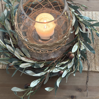 Windlicht Glasvase "Valerie" Glas Rattan Rustic 28cm