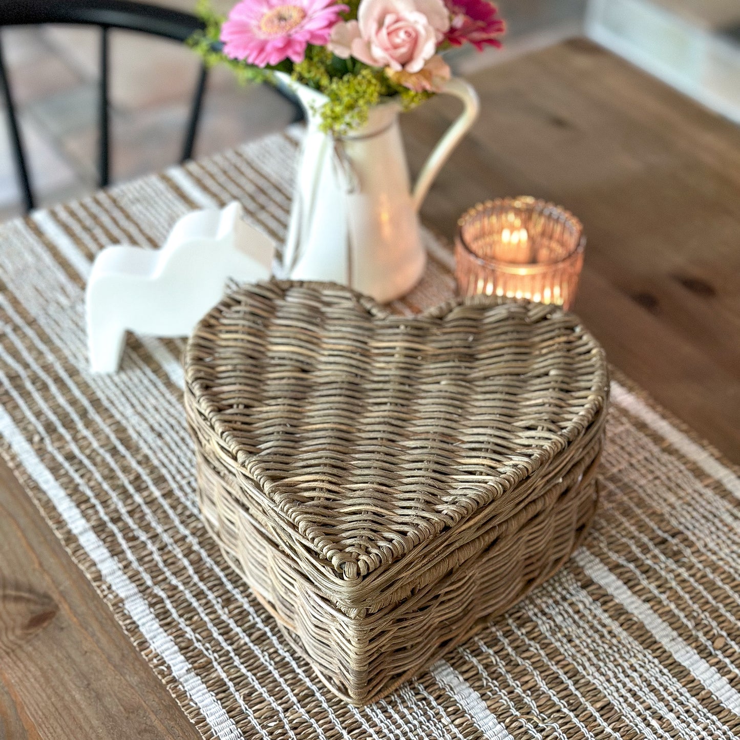 Korb Box „Herz" Rattan mit Deckel