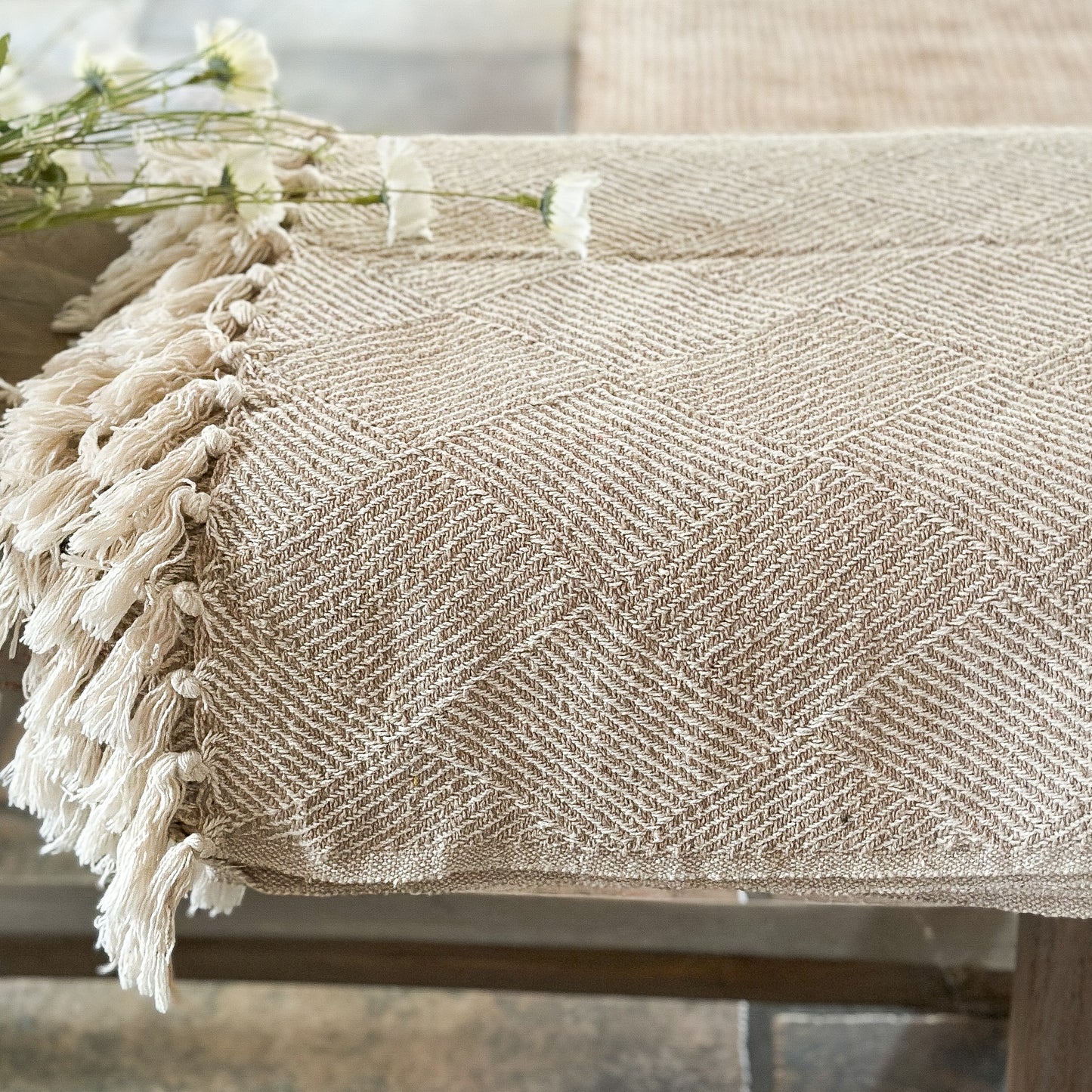 Plaid Decke „Bursa“ Baumwollmix Taupe 180cm