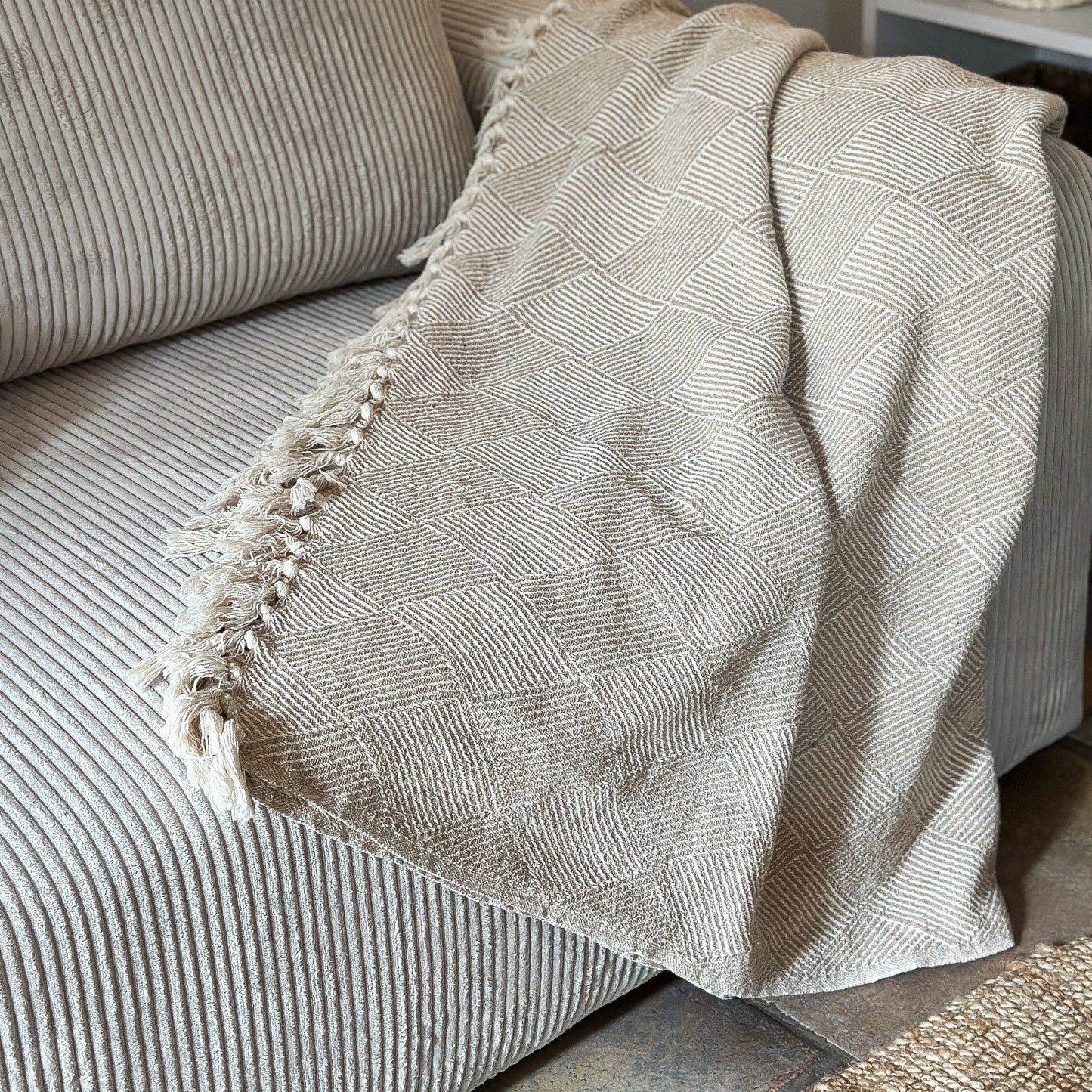 Plaid Decke „Bursa“ Baumwollmix Taupe 180cm