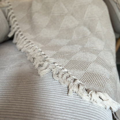 Plaid Decke „Bursa“ Baumwollmix Taupe 180cm