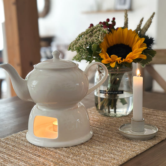 Teekanne mit Stövchen "Basic" Porzellan Weiß 1,1l