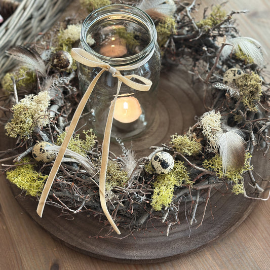 Kranz mit Feder und Wachteleiern "Pasja" Natur 35cm