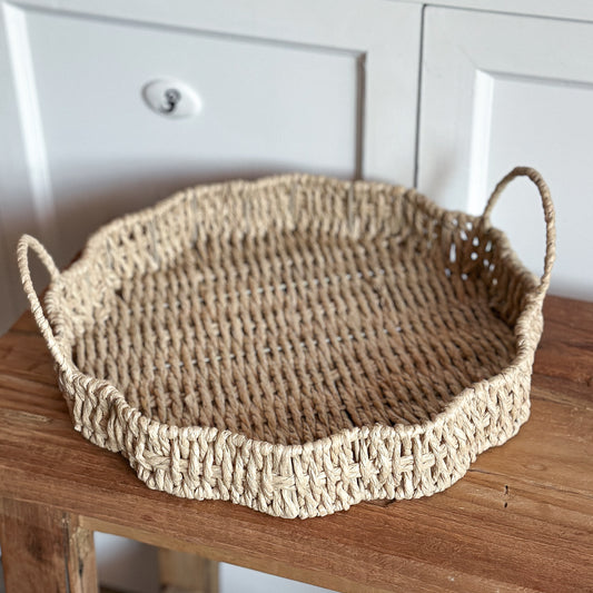 Deko Tablett "Wavy" Blumenform Natur Ø30cm