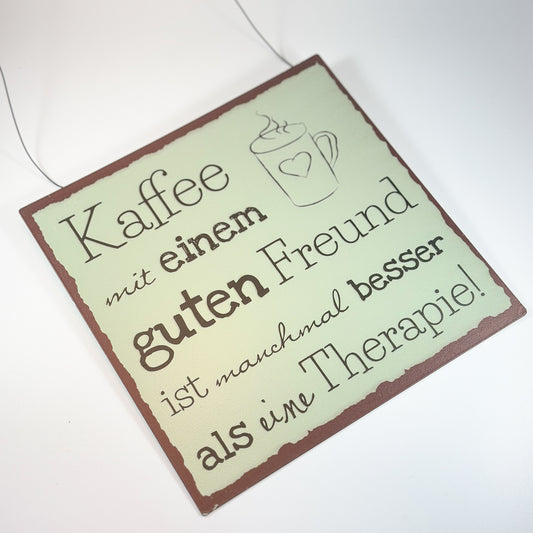 Schild Aufhänger "Kaffee" Metall Grün