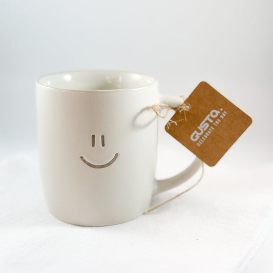 Becher Tasse Mok "Smiley" Keramik Beige