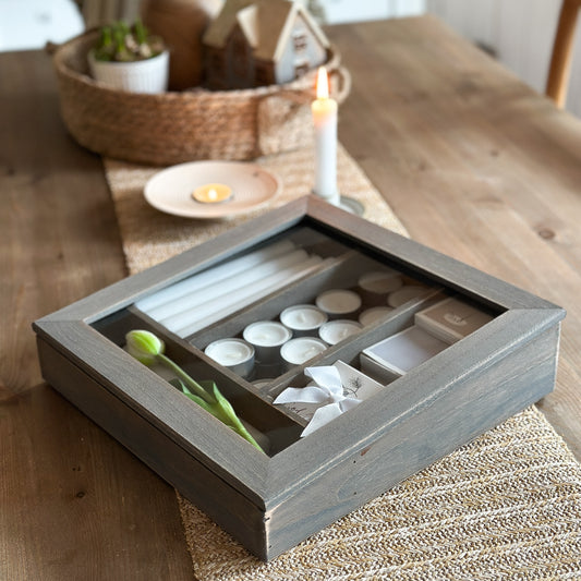 Besteckkasten Box Display "Helene" Holz Grau 30cm - Wohnen auf dem Land
