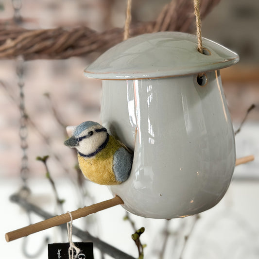 Vogelfutterhaus zum Hängen Keramik Grau