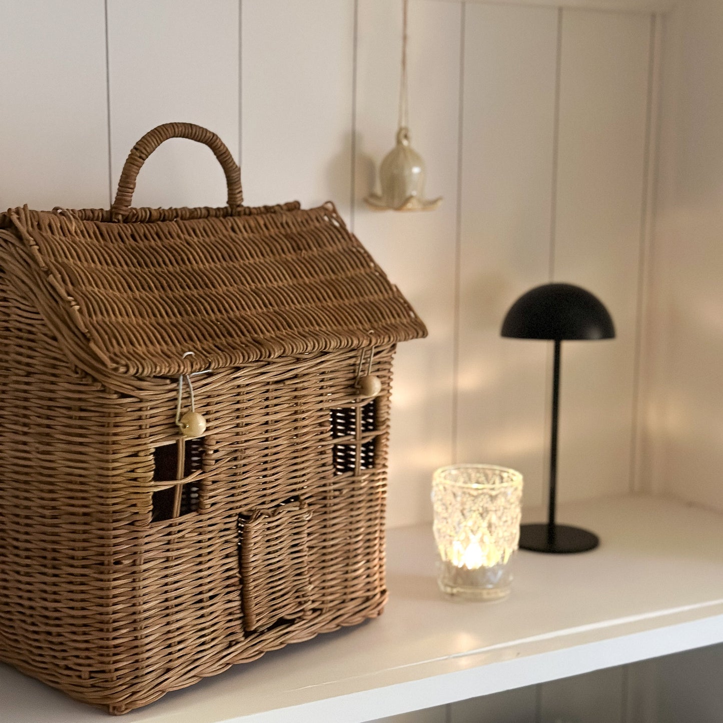 Korb Aufbewahrung mit Henkel "House" Rattan Natur 35cm