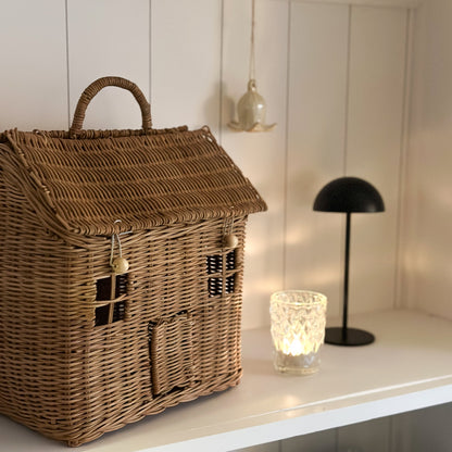 Korb Aufbewahrung mit Henkel "House" Rattan Natur 35cm
