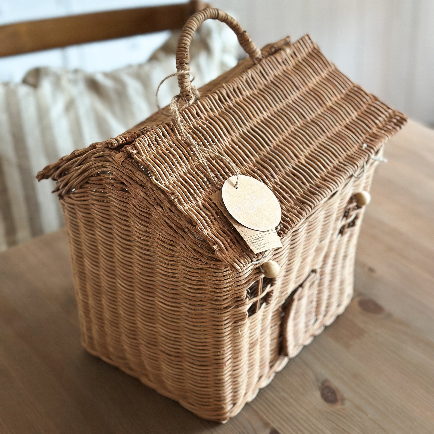 Korb Aufbewahrung mit Henkel "House" Rattan Natur 35cm