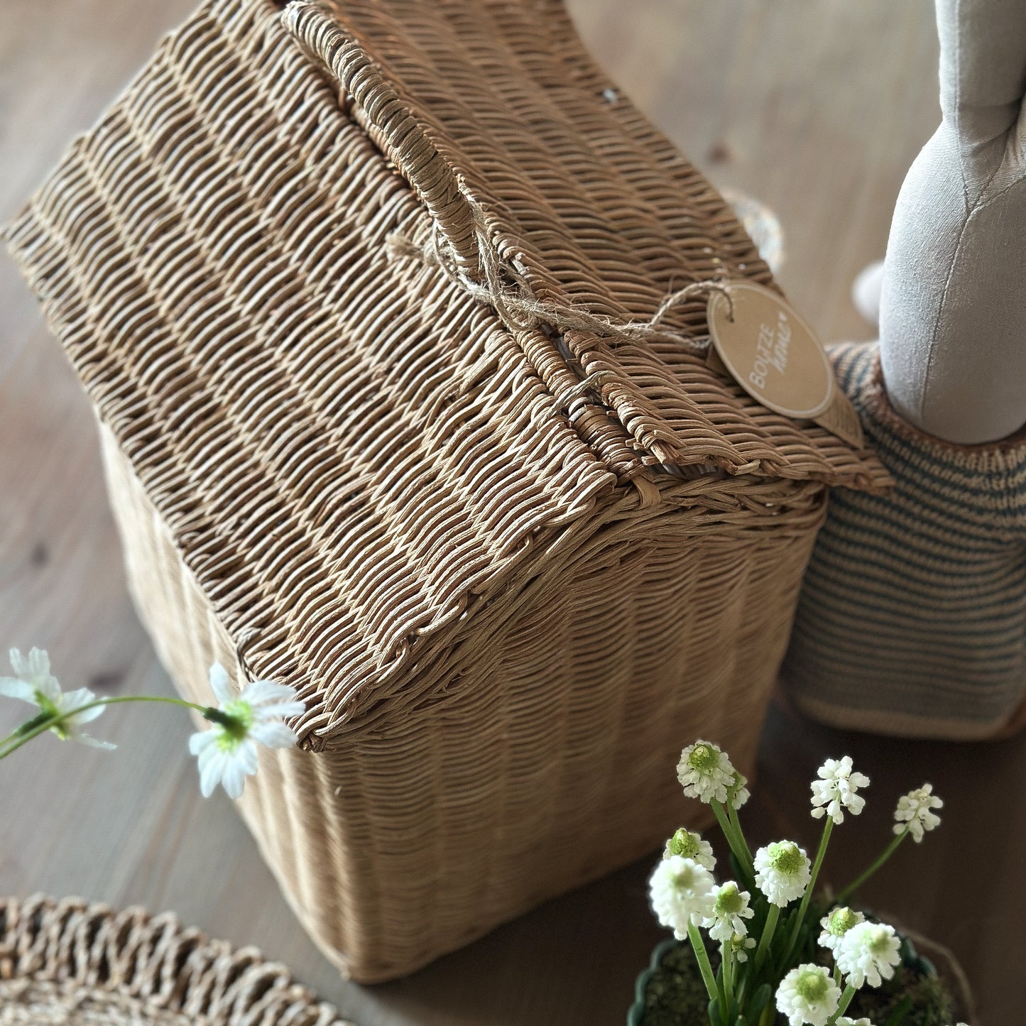 Korb Aufbewahrung mit Henkel "House" Rattan Natur 35cm
