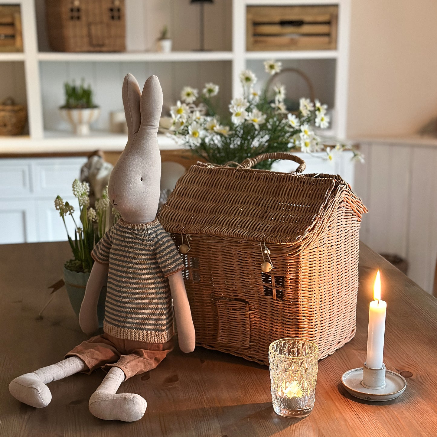 Korb Aufbewahrung mit Henkel "House" Rattan Natur 35cm