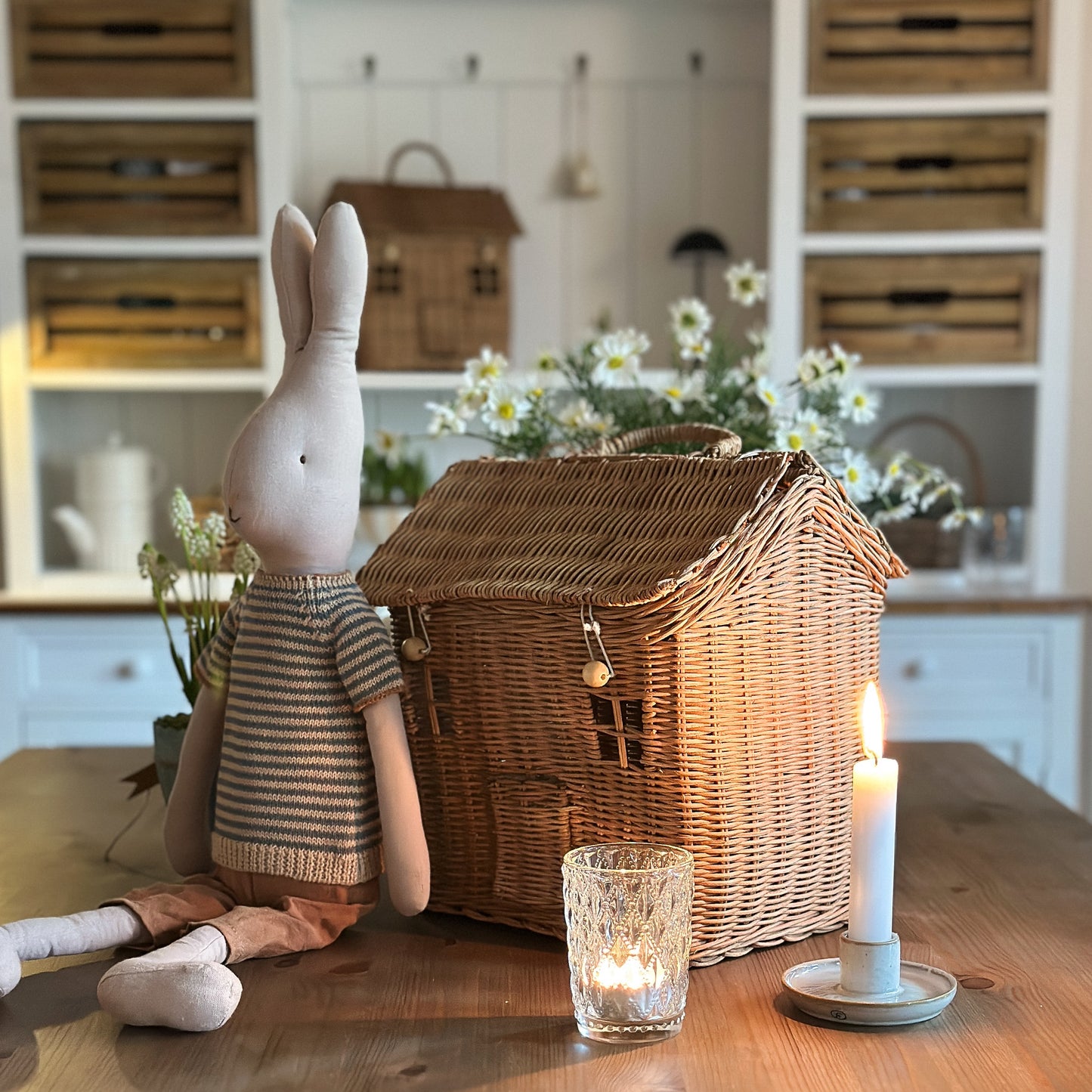 Korb Aufbewahrung mit Henkel "House" Rattan Natur 35cm