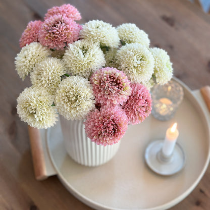 Künstlicher Blumenstrauß aus Zinnien "Maribel" mit bunten Blüten, 33 cm hoch, von Wohnen auf dem Land.