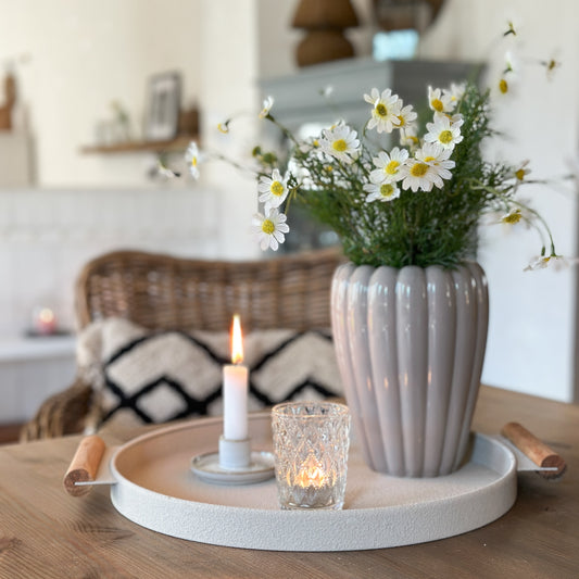 Tablett mit Holzgriffen "Vika" Metall Beige Ø36cm