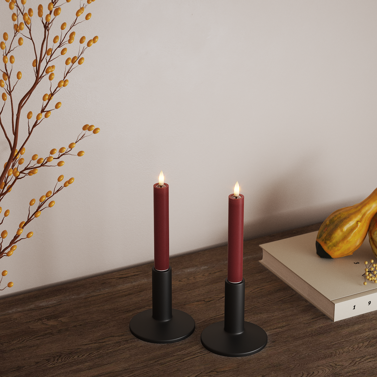LED Stabkerzen Bordeaux 2,2 x 15cm 2er Set - Wohnen auf dem Land