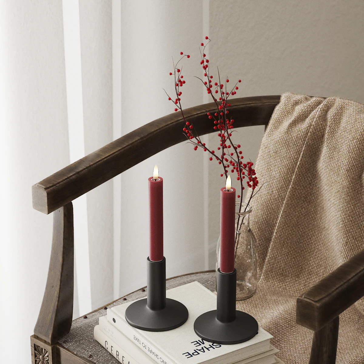 LED Stabkerzen Bordeaux 2,2 x 15cm 2er Set - Wohnen auf dem Land