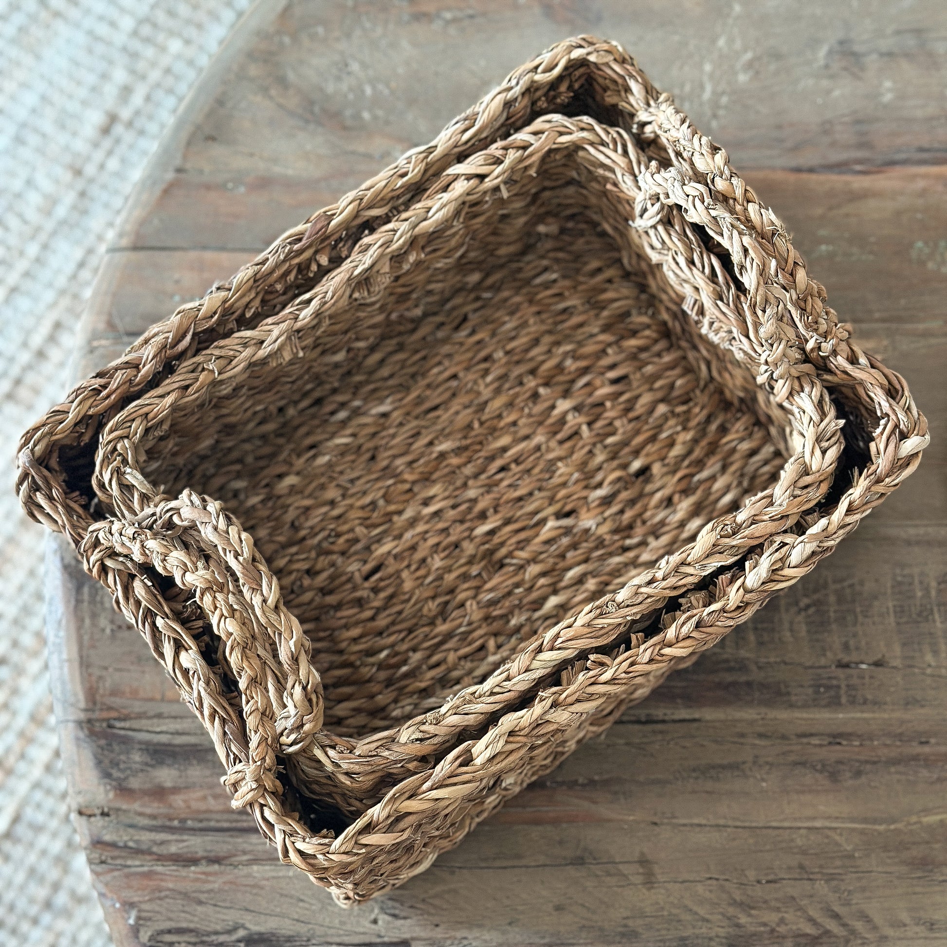 Zwei natürliche Seegras-Körbe "Morella" im 2er Set, handgefertigt, dekorative Korb für Zuhause, von Wohnen auf dem Land