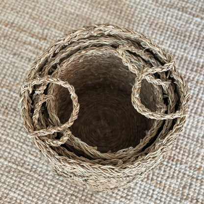 Naturbelassener Seegras-Korb "Krabi" in 3 Größen, handgefertigter Aufbewahrungskorb von Wohnen auf dem Land