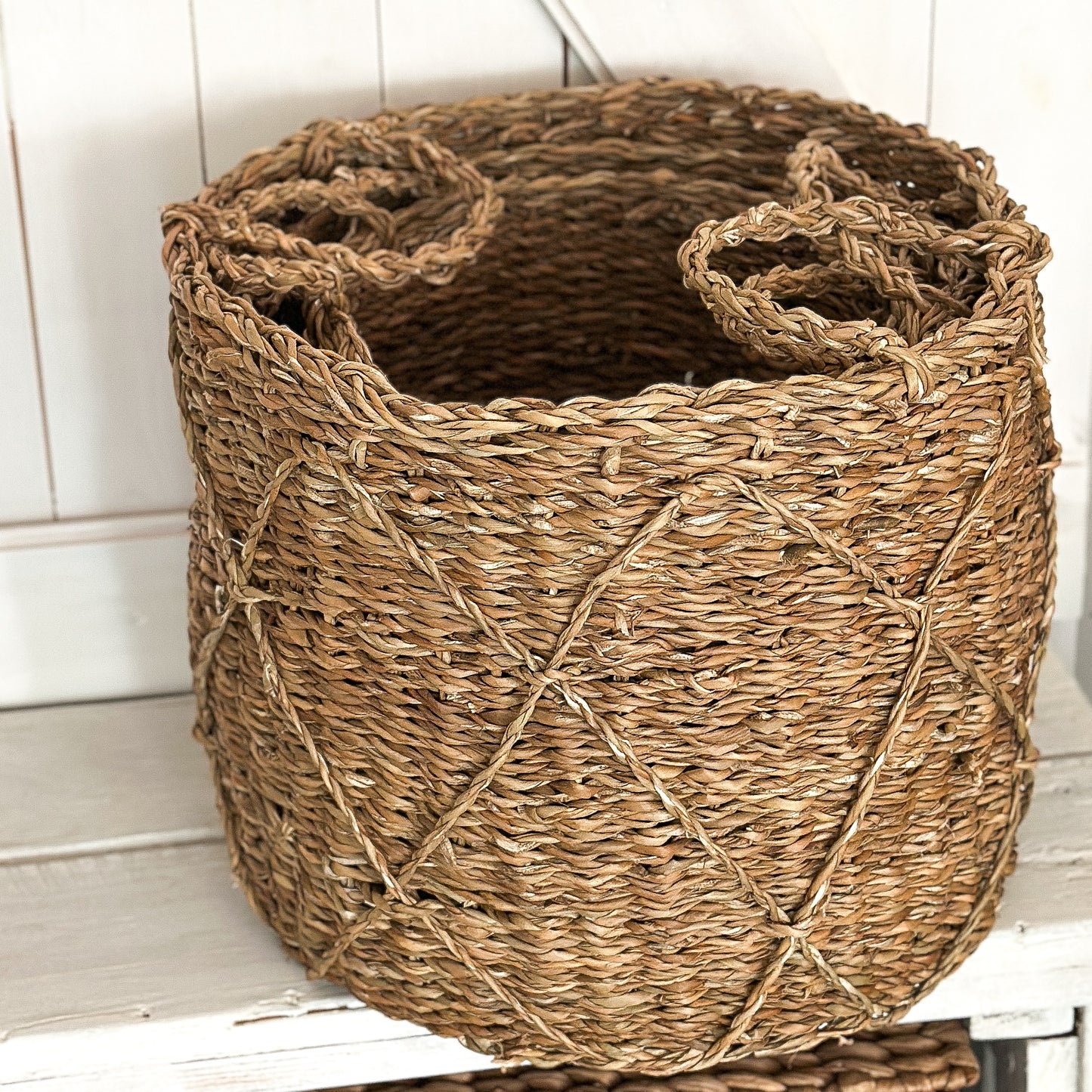 Naturfarbener Seegras-Korb "Krabi" von Wohnen auf dem Land, 3er Set in verschiedenen Größen, handgefertigte Aufbewahrungskörbe