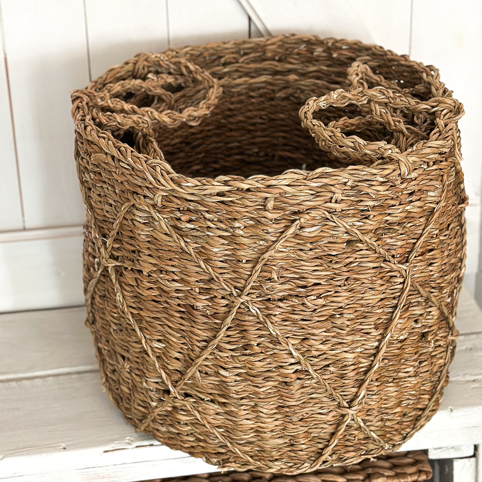 Naturfarbener Seegras-Korb "Krabi" von Wohnen auf dem Land, 3er Set in verschiedenen Größen, handgefertigte Aufbewahrungskörbe