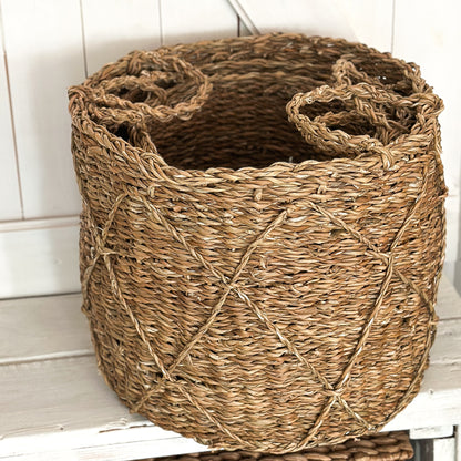 Naturfarbener Seegras-Korb "Krabi" von Wohnen auf dem Land, 3er Set in verschiedenen Größen, handgefertigte Aufbewahrungskörbe