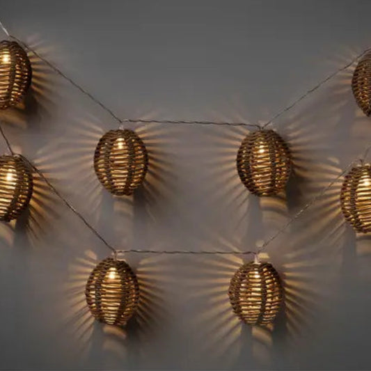 Outdoor LED-Lichterkette mit Timer, 180cm Polyrattan Natur, schwarz, für Garten und Balkon, von Wohnen auf dem Land