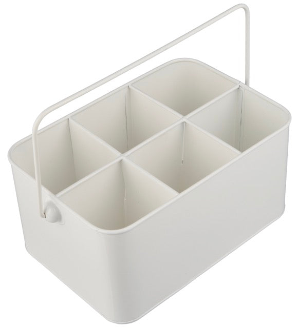 Kiste Sortierbox Organizer "Landhaus" 6 Fächer Henkel Metall weiß