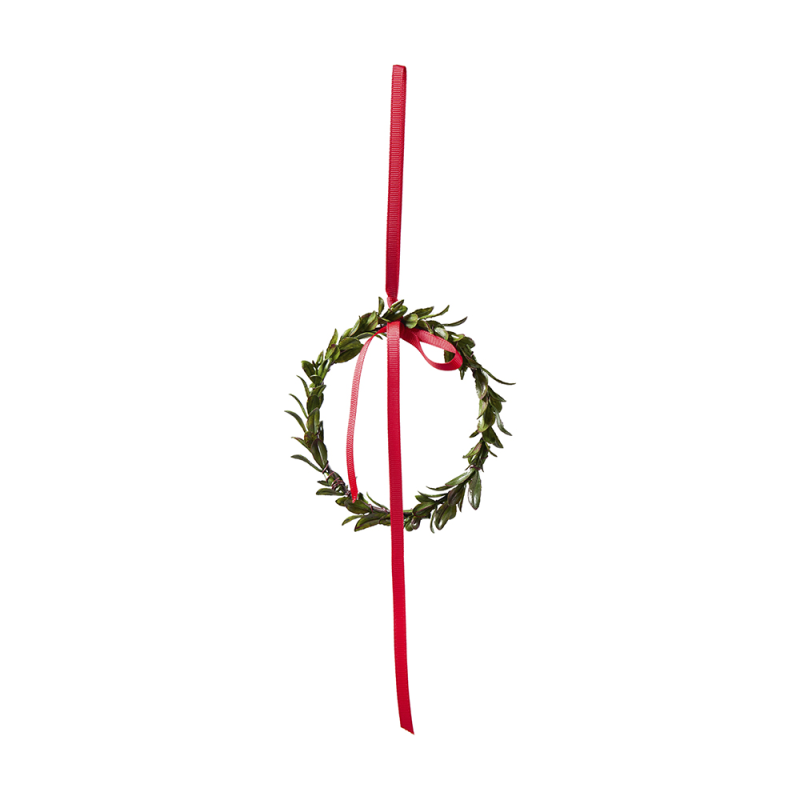 Kranz Blätter "Mini Mistel" mit roter Schleife grün 12cm