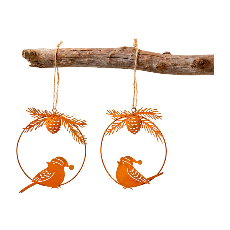 Anhänger Deko Ring "Vogel" Metall Rost 2er Set