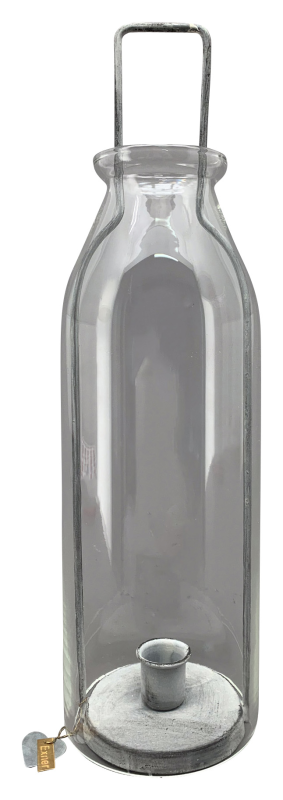 Kerzenhalter Windlicht "Nordic Glow" mit Henkel Zink Glas 34cm - Wohnen auf dem Land