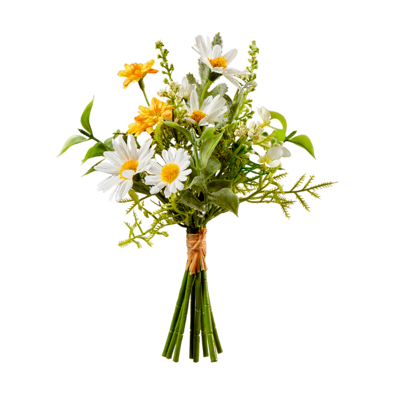 Künstlicher Blumenstrauß "Wiesenfreude" in Blumenvase, weiß und gelb, 22 cm, von Wohnen auf dem Land.