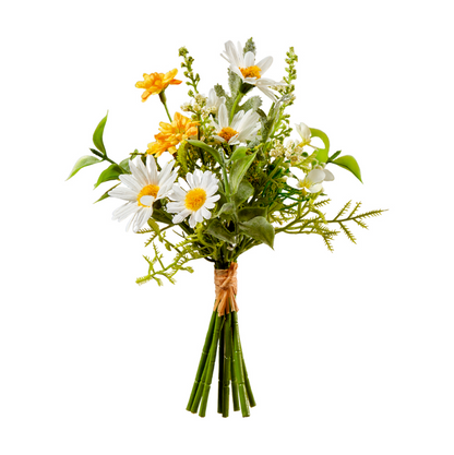 Künstlicher Blumenstrauß "Wiesenfreude" in Blumenvase, weiß und gelb, 22 cm, von Wohnen auf dem Land.