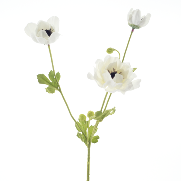 Künstlicher Blumen Zweig "Wiesenmohn" mit drei cremefarbenen Blüten, 68 cm lang, von Wohnen auf dem Land.