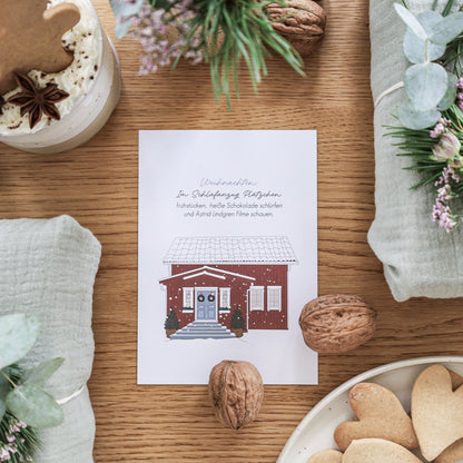 Postkarte "Im Schlafanzug Plätzchen frühstücken"