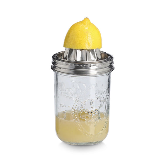 Saftpresse aus Edelstahl und Glas, 450ml Fassungsvermögen, Küchenzubehör von Wohnen auf dem Land, zeigt die Saftpresse im Einsatz