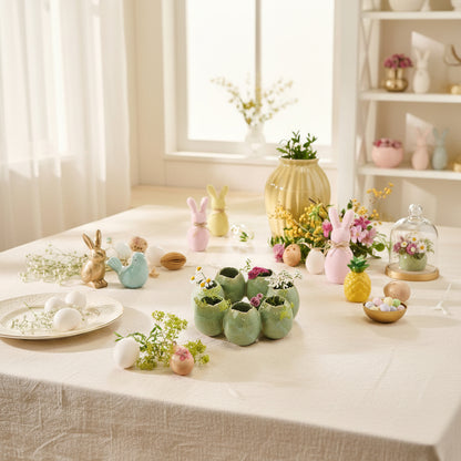 Vase Eierkranz "Frühlingsgruß" Keramik glasiert Grün