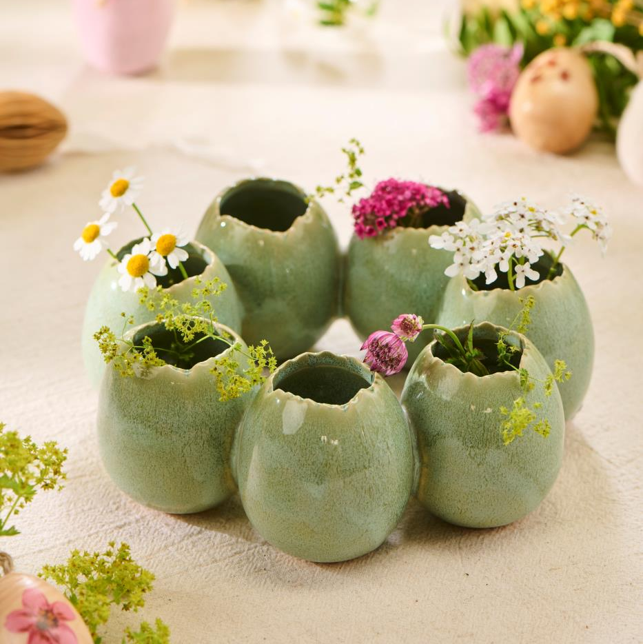 Vase Eierkranz "Frühlingsgruß" Keramik glasiert Grün