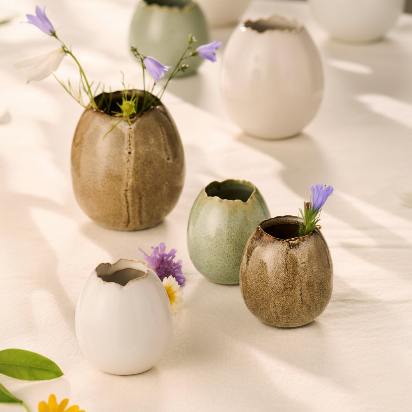 Vase Eiform "Bloom" Keramik glasiert 3 Farben klein