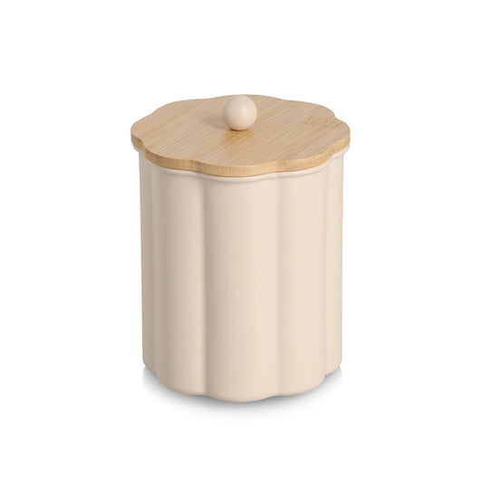 Beige Vorratsdose mit Bambusdeckel aus Metall, 1000ml Fassungsvermögen, von Wohnen auf dem Land, für Lebensmittelaufbewahrung